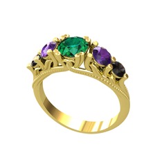 Eden 5 Taş Yüzük - Yeşil kuvars, ametist ve siyah zirkon 925 ayar altın kaplama gümüş yüzük #19sf5pv