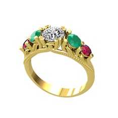 Pırlanta, kök zümrüt ve rodolit garnet 925 ayar altın kaplama gümüş yüzük (0.92 karat)
