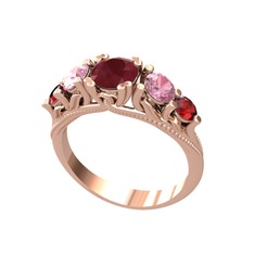 Eden 5 Taş Yüzük - Kök yakut, pembe kuvars ve garnet 18 ayar rose altın yüzük #1a2kozg