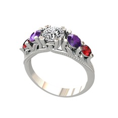 Eden 5 Taş Yüzük - Swarovski, ametist ve garnet 18 ayar beyaz altın yüzük #1a3cuz1