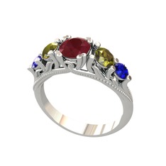 Eden 5 Taş Yüzük - Kök yakut, peridot ve lab safir 8 ayar beyaz altın yüzük #1a8qhys