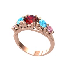 Eden 5 Taş Yüzük - Garnet, akuamarin ve pembe kuvars 18 ayar rose altın yüzük #1a9l9gp