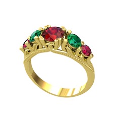 Eden 5 Taş Yüzük - Garnet, yeşil kuvars ve rodolit garnet 14 ayar altın yüzük #1aasu1b