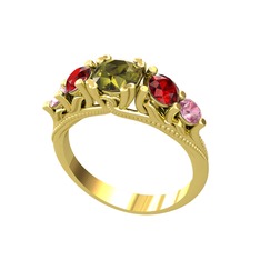 Peridot, garnet ve pembe kuvars 925 ayar altın kaplama gümüş yüzük