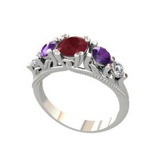 Eden 5 Taş Yüzük - Kök yakut, ametist ve swarovski 925 ayar gümüş yüzük #1ajc8lw