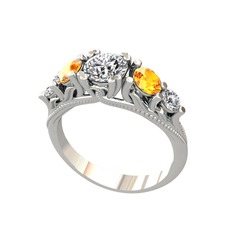 Eden 5 Taş Yüzük - Swarovski, sitrin ve beyaz zirkon 14 ayar beyaz altın yüzük #1aw4o89