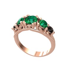 Eden 5 Taş Yüzük - Yeşil kuvars ve siyah zirkon 925 ayar rose altın kaplama gümüş yüzük #1axxx8q