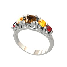 Eden 5 Taş Yüzük - Dumanlı kuvars, sitrin ve garnet 925 ayar gümüş yüzük #1ayq20n