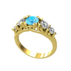 Eden 5 Taş Yüzük - Akuamarin ve swarovski 18 ayar altın yüzük #1b4geso