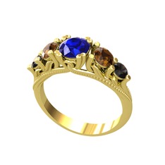 Eden 5 Taş Yüzük - Lab safir, dumanlı kuvars ve siyah zirkon 925 ayar altın kaplama gümüş yüzük #1babr8d
