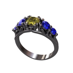 Eden 5 Taş Yüzük - Peridot ve lab safir 925 ayar siyah rodyum kaplama gümüş yüzük #1bb3q5m
