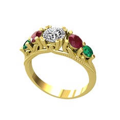 Eden 5 Taş Yüzük - Pırlanta, kök yakut ve yeşil kuvars 8 ayar altın yüzük (0.92 karat) #1bk75eh
