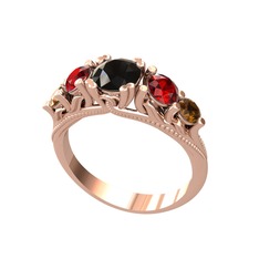 Eden 5 Taş Yüzük - Siyah zirkon, garnet ve dumanlı kuvars 925 ayar rose altın kaplama gümüş yüzük #1bm1u4d