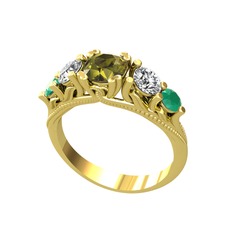 Eden 5 Taş Yüzük - Peridot, swarovski ve kök zümrüt 14 ayar altın yüzük #1bnjazr