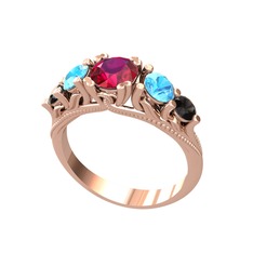 Eden 5 Taş Yüzük - Rodolit garnet, akuamarin ve siyah zirkon 14 ayar rose altın yüzük #1bo0ku1