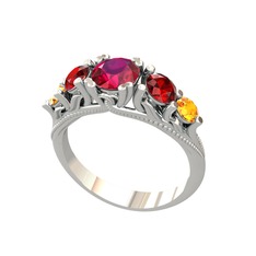 Rodolit garnet, garnet ve sitrin 18 ayar beyaz altın yüzük