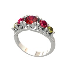 Garnet, rodolit garnet ve peridot 8 ayar beyaz altın yüzük