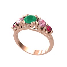 Eden 5 Taş Yüzük - Kök zümrüt, pembe kuvars ve rodolit garnet 925 ayar rose altın kaplama gümüş yüzük #1c6dyxi