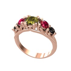 Eden 5 Taş Yüzük - Peridot, rodolit garnet ve siyah zirkon 8 ayar rose altın yüzük #1c83r7k