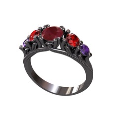 Eden 5 Taş Yüzük - Kök yakut, garnet ve ametist 925 ayar siyah rodyum kaplama gümüş yüzük #1cdlixo