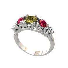 Eden 5 Taş Yüzük - Peridot, rodolit garnet ve swarovski 18 ayar beyaz altın yüzük #1cft0dx