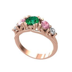Yeşil kuvars, pembe kuvars ve swarovski 18 ayar rose altın yüzük