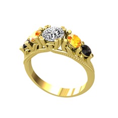 Eden 5 Taş Yüzük - Pırlanta, sitrin ve siyah zirkon 18 ayar altın yüzük (0.92 karat) #1cn3dmk