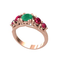 Kök zümrüt ve rodolit garnet 8 ayar rose altın yüzük