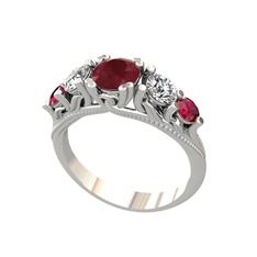 Eden 5 Taş Yüzük - Kök yakut, swarovski ve rodolit garnet 14 ayar beyaz altın yüzük #1cytkjc