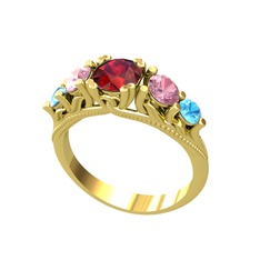 Eden 5 Taş Yüzük - Garnet, pembe kuvars ve akuamarin 14 ayar altın yüzük #1d5snnl
