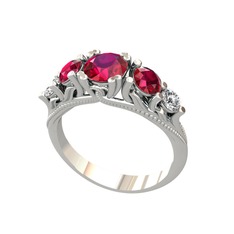 Rodolit garnet ve swarovski 8 ayar beyaz altın yüzük