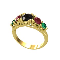 Eden 5 Taş Yüzük - Siyah zirkon, kök yakut ve yeşil kuvars 8 ayar altın yüzük #1dgarrc