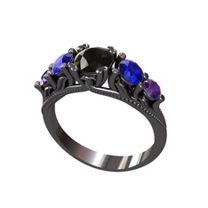 Eden 5 Taş Yüzük - Siyah zirkon, lab safir ve ametist 925 ayar siyah rodyum kaplama gümüş yüzük #1dgbeg7