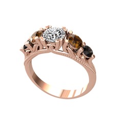 Beyaz zirkon, dumanlı kuvars ve siyah zirkon 925 ayar rose altın kaplama gümüş yüzük