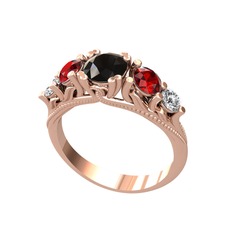 Eden 5 Taş Yüzük - Siyah zirkon, garnet ve beyaz zirkon 14 ayar rose altın yüzük #1dke1gz