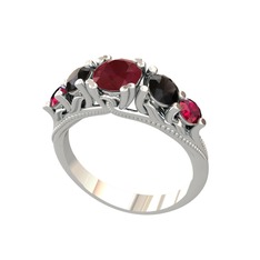 Eden 5 Taş Yüzük - Kök yakut, siyah zirkon ve rodolit garnet 14 ayar beyaz altın yüzük #1dkfpr3