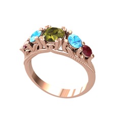 Peridot, akuamarin ve kök yakut 14 ayar rose altın yüzük