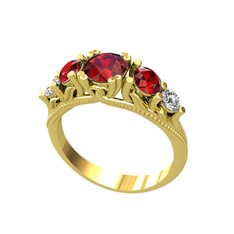 Garnet ve beyaz zirkon 18 ayar altın yüzük