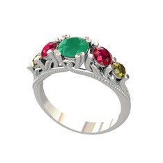 Eden 5 Taş Yüzük - Kök zümrüt, rodolit garnet ve peridot 14 ayar beyaz altın yüzük #1e3pcjw