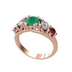Eden 5 Taş Yüzük - Kök zümrüt, swarovski ve kök yakut 925 ayar rose altın kaplama gümüş yüzük #1e58cvx