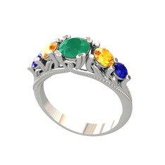 Eden 5 Taş Yüzük - Kök zümrüt, sitrin ve lab safir 14 ayar beyaz altın yüzük #1e6brky