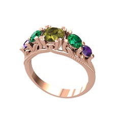 Peridot, yeşil kuvars ve ametist 14 ayar rose altın yüzük