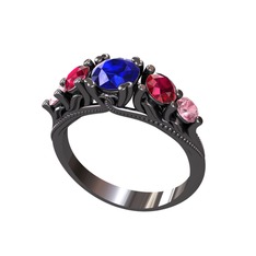 Eden 5 Taş Yüzük - Lab safir, rodolit garnet ve pembe kuvars 925 ayar siyah rodyum kaplama gümüş yüzük #1eb6s2x