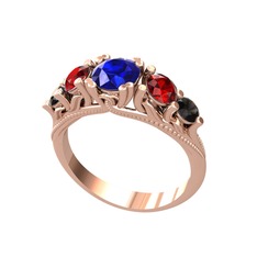 Eden 5 Taş Yüzük - Lab safir, garnet ve siyah zirkon 925 ayar rose altın kaplama gümüş yüzük #1eco6mq