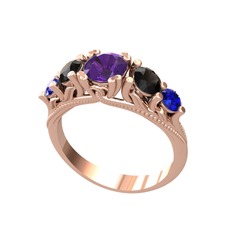 Ametist, siyah zirkon ve lab safir 18 ayar rose altın yüzük