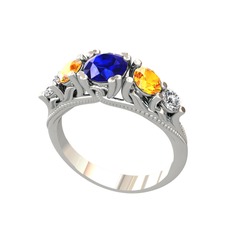 Eden 5 Taş Yüzük - Lab safir, sitrin ve swarovski 14 ayar beyaz altın yüzük #1el8vbj