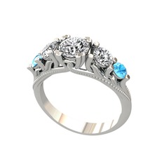 Beyaz zirkon, swarovski ve akuamarin 14 ayar beyaz altın yüzük