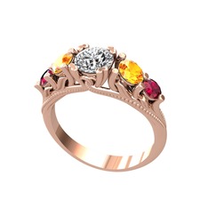 Eden 5 Taş Yüzük - Pırlanta, sitrin ve rodolit garnet 8 ayar rose altın yüzük (0.92 karat) #1ev5k2u