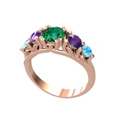 Yeşil kuvars, ametist ve akuamarin 18 ayar rose altın yüzük
