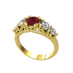 Kök yakut, beyaz zirkon ve swarovski 8 ayar altın yüzük